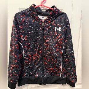 Youth XS Under Armour Black Hoodie with Red & White Splatter